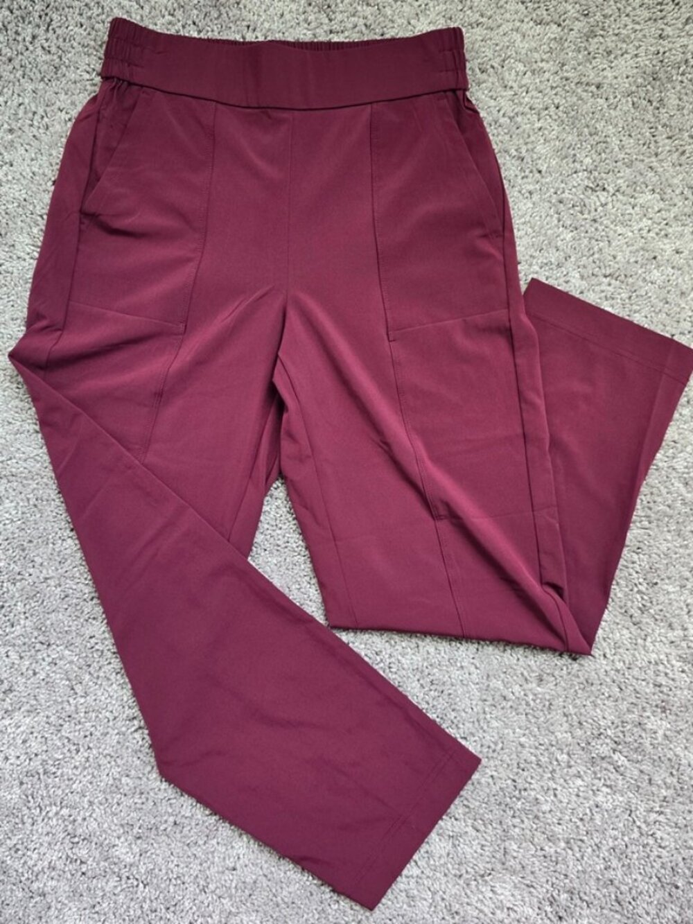 Lou & Grey Burgundy Maroon High Rise Pintuck Utility Straight Leg Pants Small S